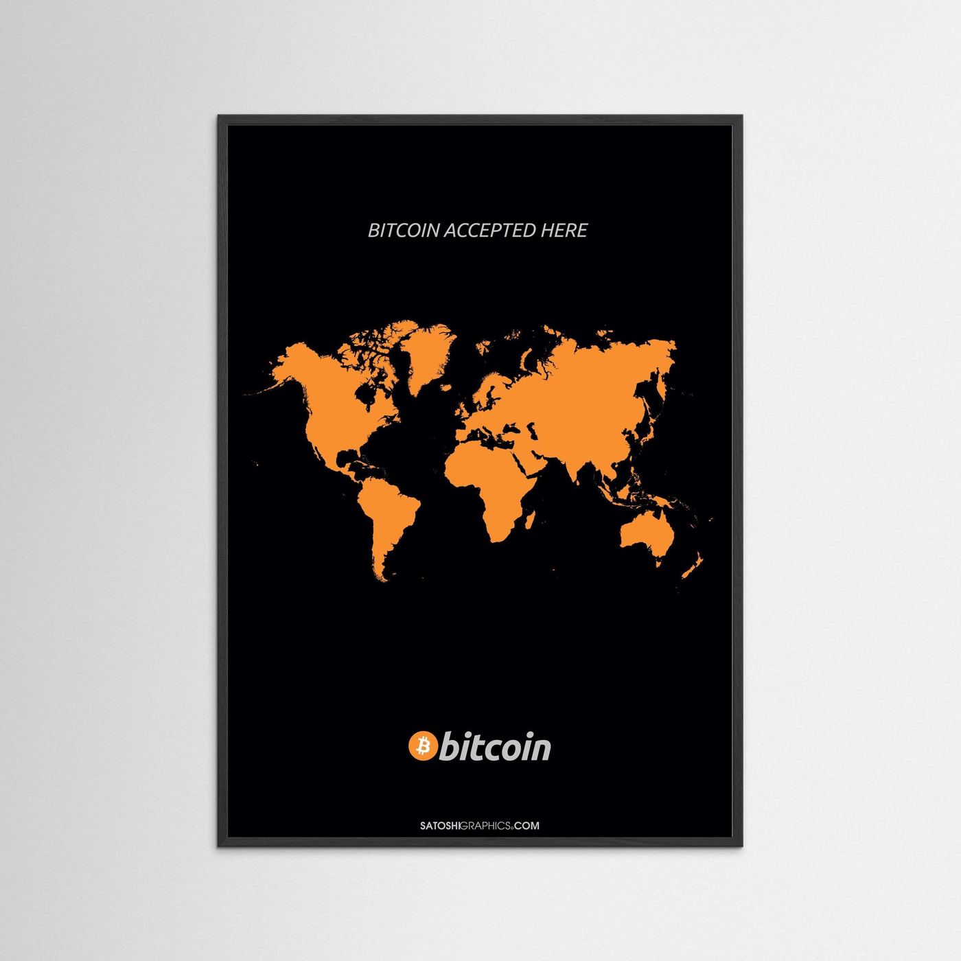 BITCOIN ACCEPTED HERE - WORLD MAP ART PRINT