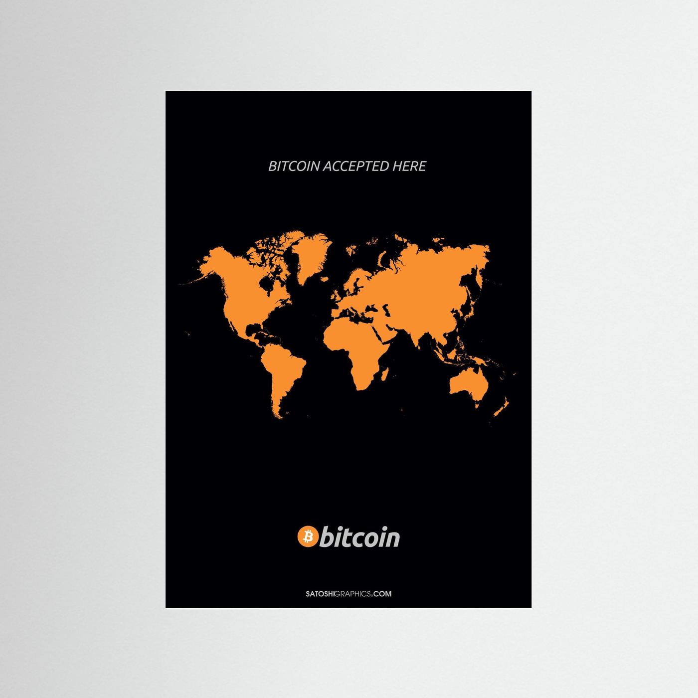 BITCOIN ACCEPTED HERE - WORLD MAP ART PRINT